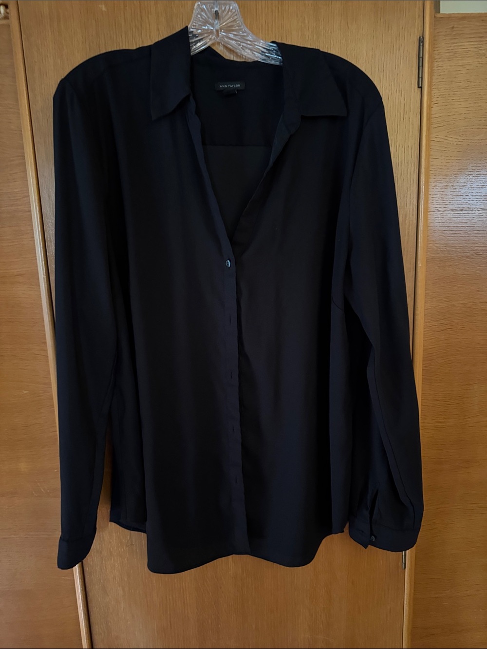 Ann Taylor Black Long-Sleeve Button Front Blouse